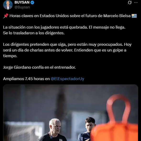 Bielsa puede ser despedido y Merentiel está atento. (Captura)