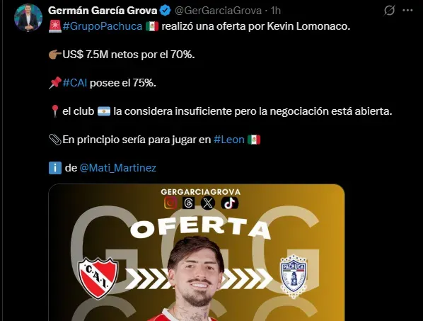 Independiente no dejará salir tan fácilmente a Lomónaco. (Captura)