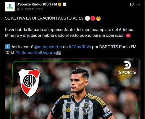 River quiere a Fausto Vera. (Captura)