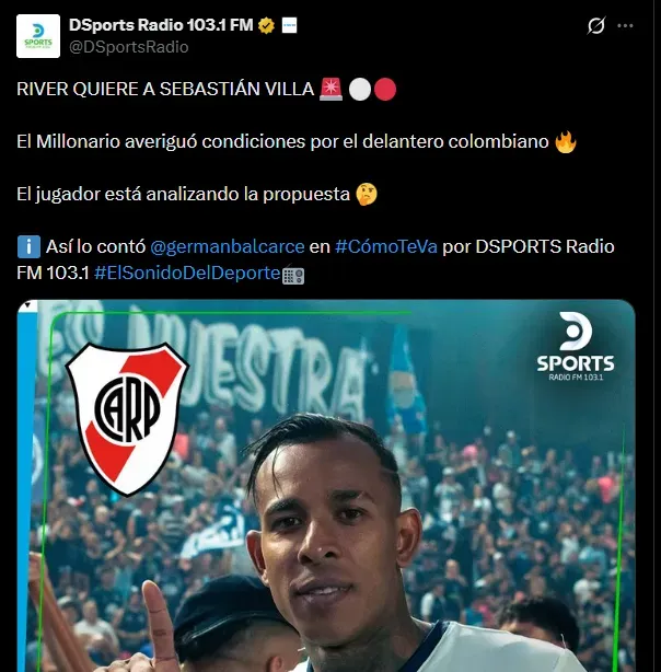 Villa, en el radar de River. (Captura)