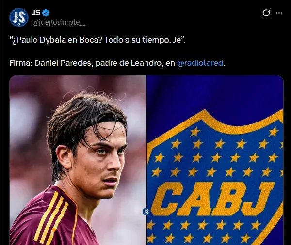 El padre de Paredes habló de la chance de que Dybala vaya a Boca. (Captura)