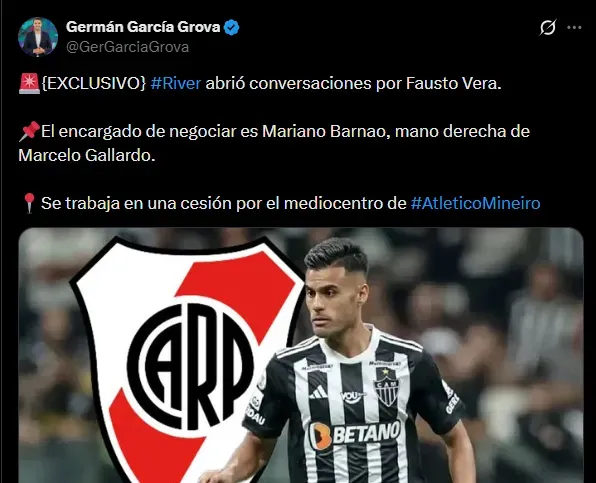 River quiere a Fausto Vera. (Captura)