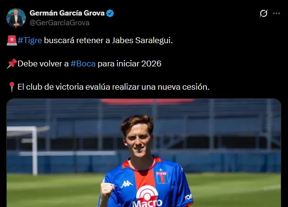 Tigre busca retener a Saralegui. (Captura)