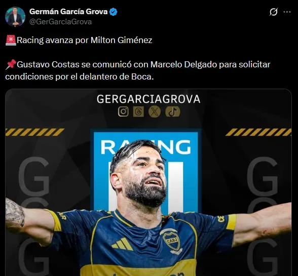 Racing pretende cerrar a Milton Giménez. (Captura)