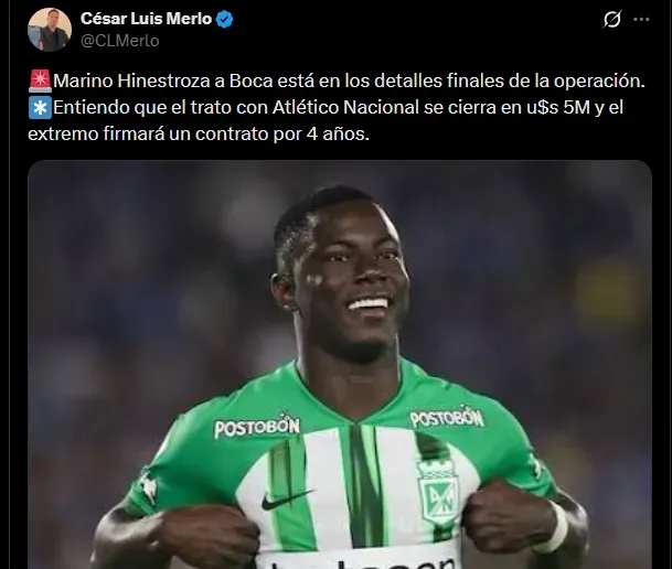 El contrato que tendrá Hinestroza en Boca. (Captura)