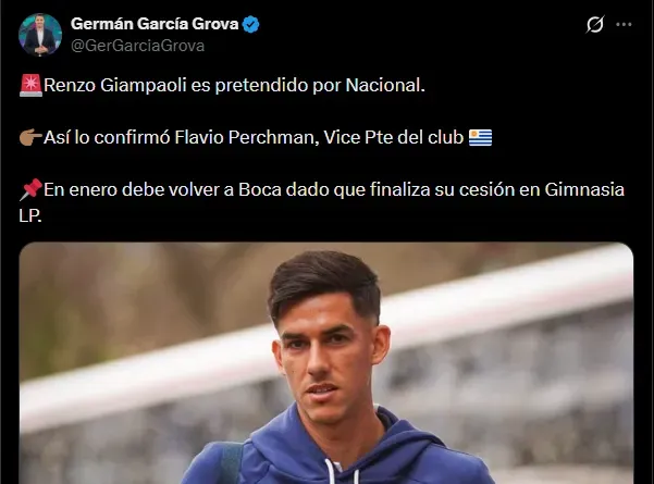Giampaoli también gusta en Nacional. (Captura)