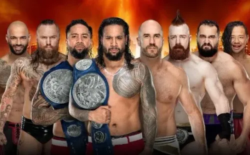 Campeonatos en parejas de SmackDown: The Usos (C) vs. Ricochet y Aleister Black vs. The Bar vs. Shinsuke Nakamura y Rusev
