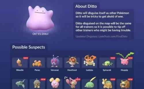 Todas las transformaciones de Ditto en Pokémon GO.
