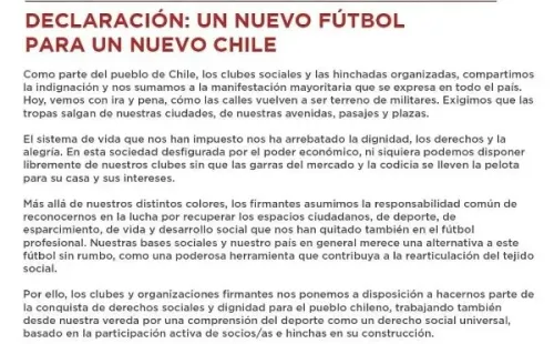 El comunicado de laAsociación Nacional de Clubes y Organizaciones de HInchas (Ancoh)