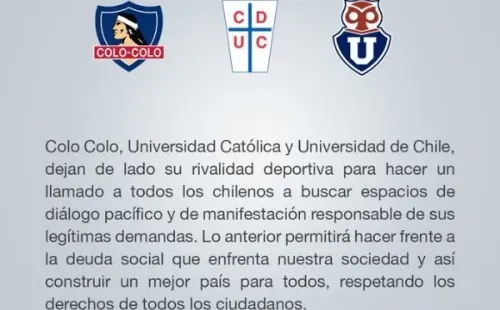 El comunicado conjunto de Colo Colo, la U y la UC.