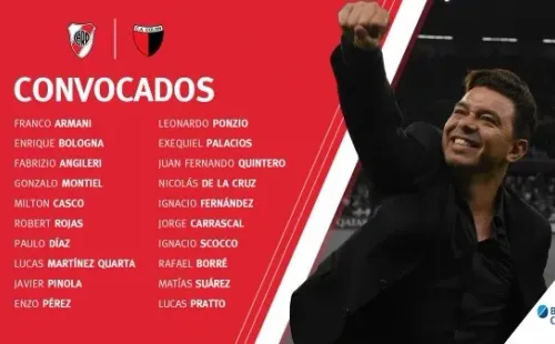 Los convocados de River Plata para enfrentar a Colón. Foto: Twitter @RiverPlate