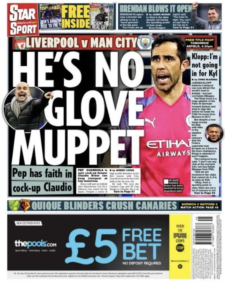 Claudio Bravo encabeza la sección deportiva del Daily Star