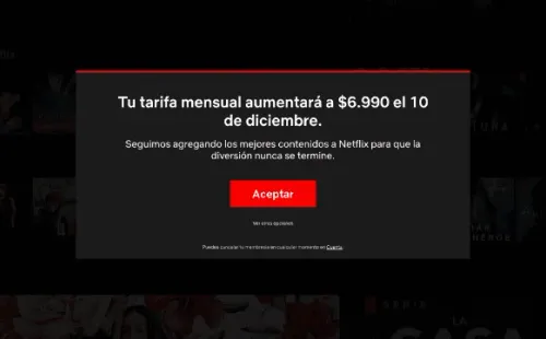 La notificación de la versión web.