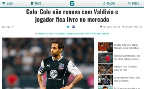 Valdivia destacado en Gazeta Esportiva