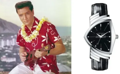 Elvis Presley junto a su icónico reloj Hamilton Ventura.