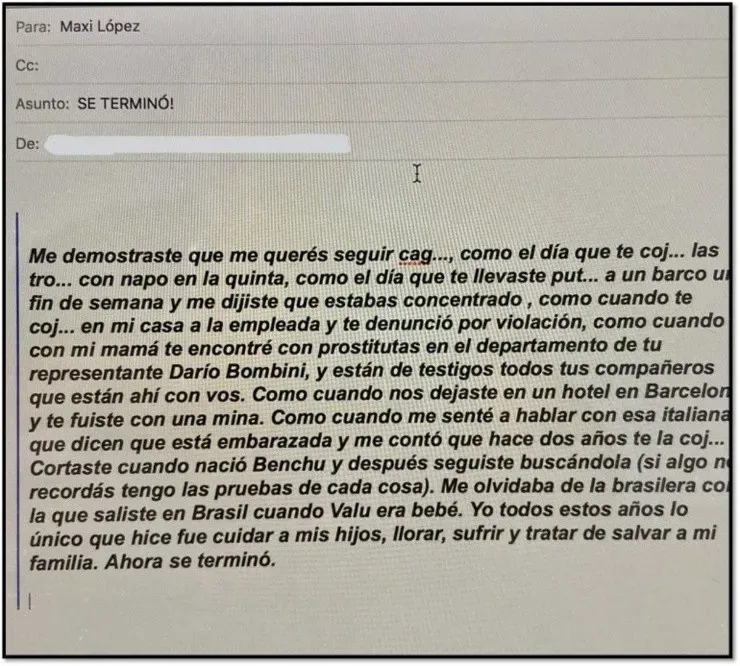 El polémico mail de Wanda y Maxi López