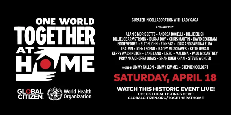 El cartel completo de One World, Together at Home organizado por la Organización Mundial de la Salud (Foto: Global Citizen).