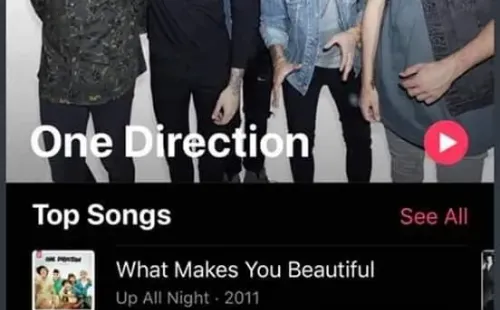 Así luce ahora One Direction en Apple Music, con sus cinco integrantes originales.