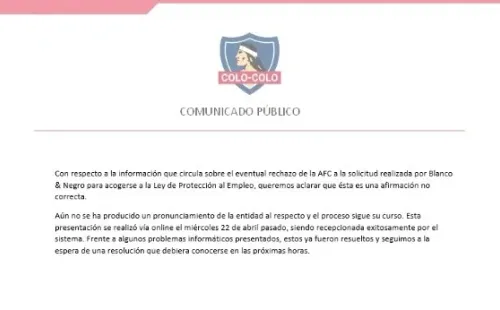 El comunicado de Colo Colo.
