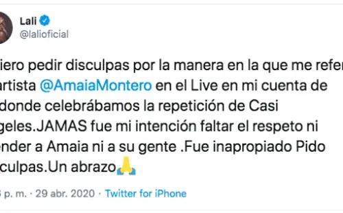 Las disculpas de Lali Espósito a Amaia Montero.