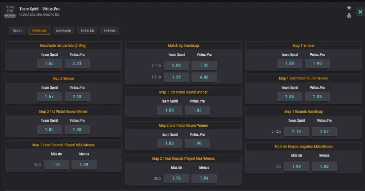 Las cuotas para que te la juegues en esta partida junto a Coolbet.