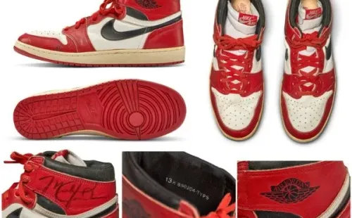 Las Air Jordan 1 autografiadas y usadas en cancha por Michael Jordan subastadas en 460 millones de pesos chilenos aproximadamente.