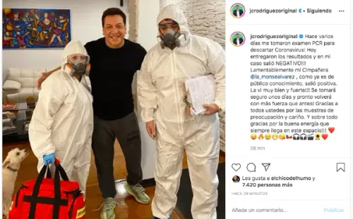 La publicación con que Julio César Rodríguez confirmó que dio negativo.