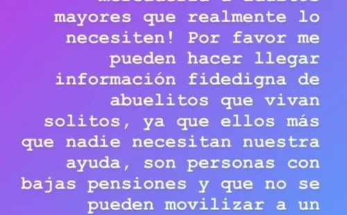 El mensaje que publicaron los tres futbolistas en sus cuentas de Instagram buscando obtener información de adultos mayores que necesiten ayuda. (FOTO: @nico_matucaneo)