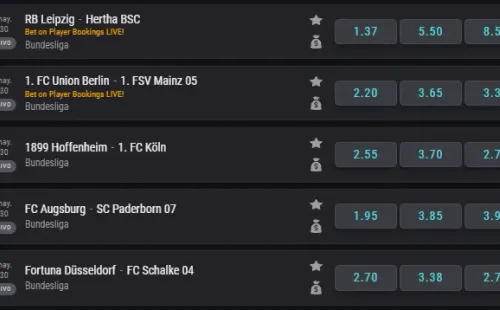 Estas son las cuotas de los partidos correspondientes a la jornada de miércoles de la Bundesliga junto a Coolbet.