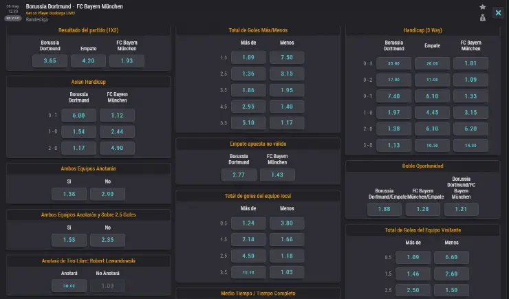 Estas son las cuotas para que te la juegues en este partido de la Bundesliga, protagonizado por el Borussia Dortmund y Bayern Múnich.