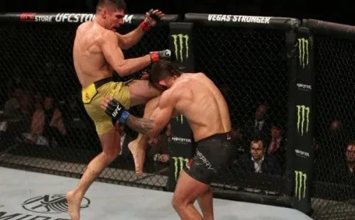 Vicente Luque ha demostrado que tiene con qué dar show en la élite del UFC, como cuando destrozó la nariz de Mike Perry con un rodillazo volador. Foto: Getty Images