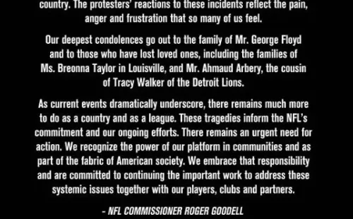 El comunicado de la NFL tras la el asesinato de George Floyd.