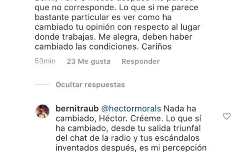 Las reacciones e intercambios finales deBerni Traub a Héctor Morales.