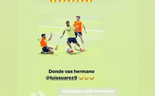 Arturo Vidal bromeó con Luis Suárez y su amague en el último entrenamiento del Barcelona.