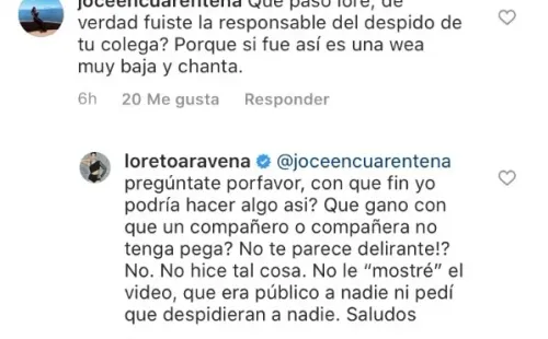 Loreto Aravena reacciona ante cuestionamientos por acusaciones de Héctor Morales.