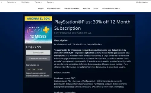 12 meses de PS Plus a $21.756