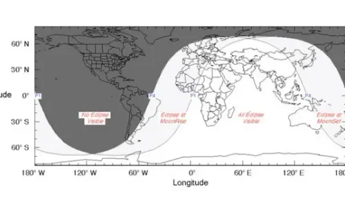 La NASa entregó un mapa de dónde se verá el Eclipse Lunar de hoy.