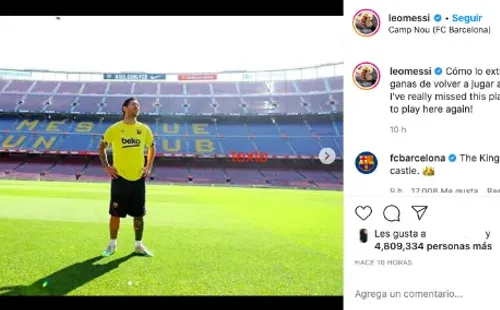 Lionel Messi publicó en Instagram su alegría por volver a pisar la cancha del Camp Nou.