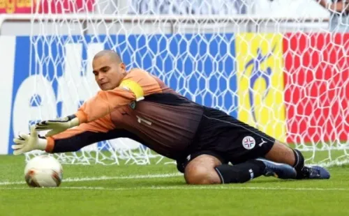 Chilavert en la portería de la selección de Paraguay.