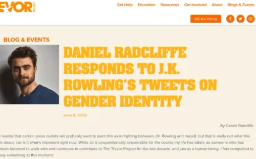 El texto en que Daniel Radcliffe le responde a J.K. Rowling.