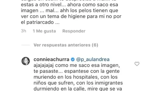 Las reacciones de Connie Achurra a los comentarios en Instagram.