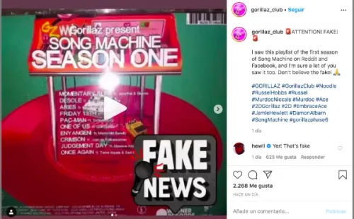 El desmentido sobre la colaboración de Gorillaz, con el comentario de Hewlett incluido.