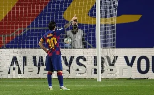 Lionel Messi festeja el 2-0 del Barcelona contra Leganés.
