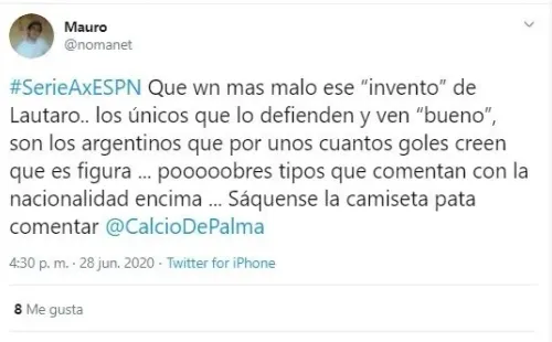 El tweet que hizo enfurecer a Vito di Palma