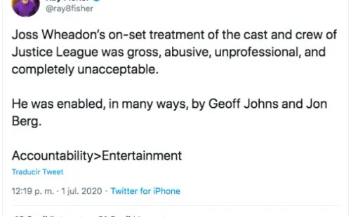 La quemante nueva declaración de Ray Fisher contra Joss Whedon.