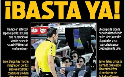 Diario Sport se lanzó contra los árbitros y el VAR, señalando que han favorecido al Real Madrid.