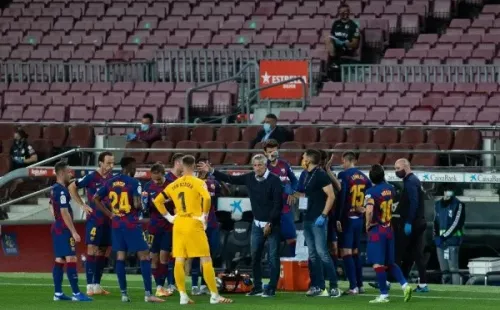 Una de las mayores críticas a Setién es que el plantel parece no dar respuesta a sus instrucciones, algo que quedó en evidencia hace días atrás con el supuesto desprecio de Messi en pleno partido. Foto: Getty Images
