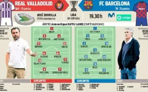 Diario Sport incluye a Arturo Vidal entre los titulares del choque de hoy ante Valladolid
