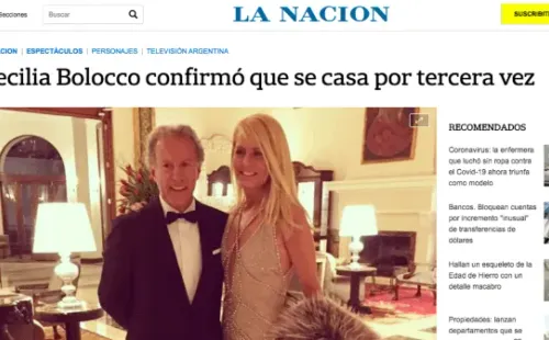 Así se ve la nota de La Nación por el nuevo matrimonio de Cecilia Bolocco.