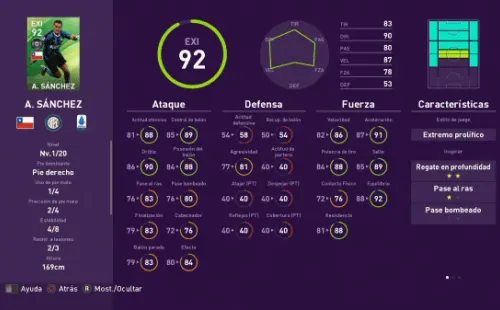 Alexis Sánchez de 92 de media